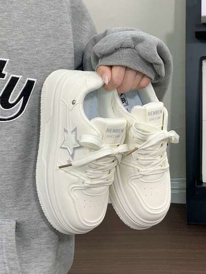 Tenis Plataforma Dama, Zapatillas planas de mujer blancas versátiles y de moda , Zapatillas De Tenis Planas Amortiguadas Y Ligeras Para Mujer, Zapatos De Tenis Mujer De Suela Gruesa Transpirable De Moda