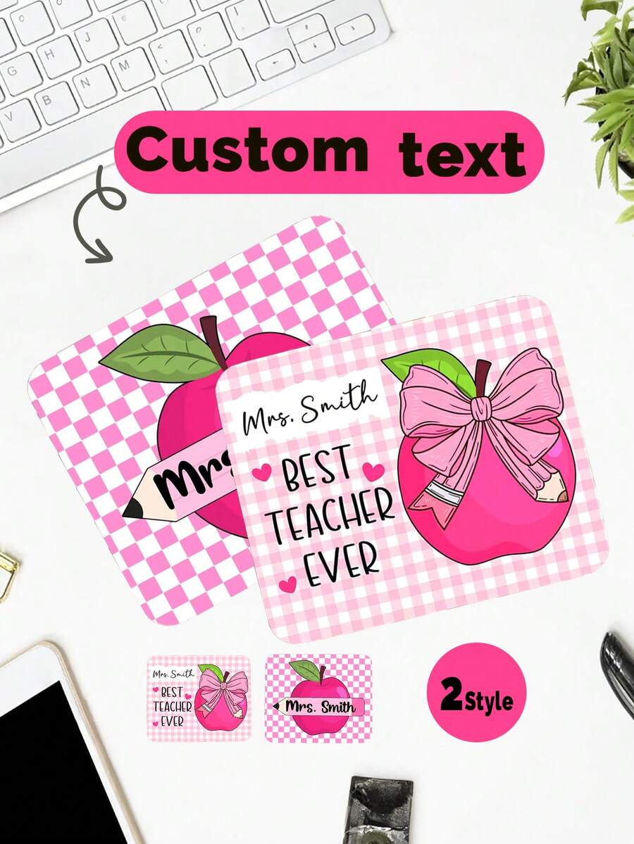 1 قطعة لوحة فأرة معلم مخصصة بتصميم PNG رجعي، لوحة فأرة بطباعة حرارية، غلاف تقدير المعلم، اسم معلم مخصص PNG، فيونكة قلم رصاص وردي، هدية معلم مخصصة، إطار اسم مقسوم بقلم رصاص، طباعة تفاحة PNG، هدايا العودة إلى المدرسة، لوازم مدرسية