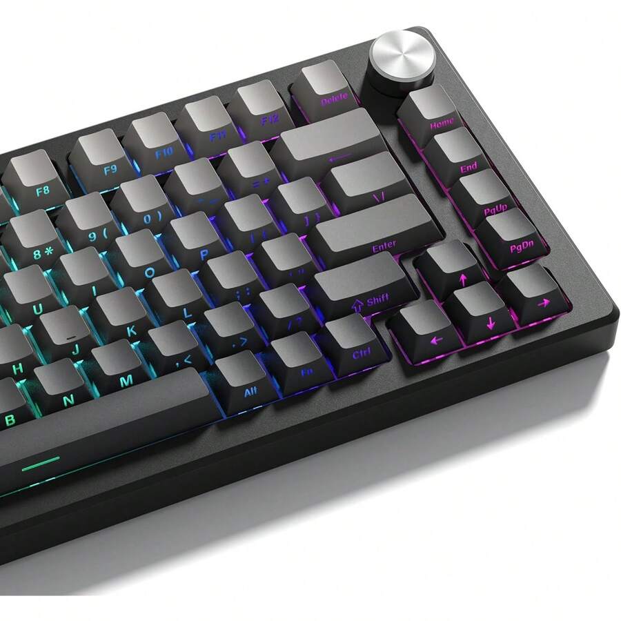 Womier PBT Keycap Sets Black, Gradient Double Shot Keycaps 60 75 Percent, Translucent Keycaps, Side Printed, Cherry Profile For Mechanical Gaming Keyboards (Only Keycaps) - 深灰色 - 查看 1