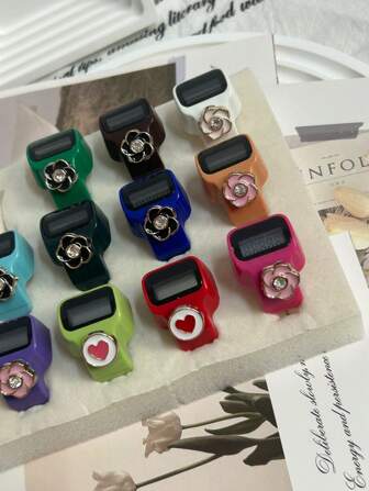 1 pieza Contador de anillos de dedo con rhinestones, Mini contador de clics, Contador de pulgares, Alivio de estrés conveniente, Adecuado para aprendizaje, Deportes