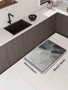 一塊具高端質感和簡單拼接圖案的矽膠泥廚房地墊，輕奢時尚風格，具有緩衝和減輕疲勞的作用。該墊吸水快干，防滑，由簡單矽膠泥和柔軟橡膠製成。適用於廚房、浴室、門廊、洗衣房等場所，可用於室內裝飾。