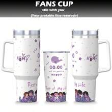 40oz/20oz Isolierte Edelstahl Wasserflasche mit Griff & Strohhalm - Koreanischer "Wal" Design Vakuumflasche für Outdoor, Reisen, Schule | Perfektes Geschenk für Kpop Fans, Valentinstag Präsent