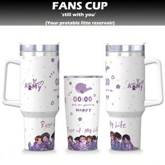 40盎司/20盎司不锈钢保温水瓶，带手柄和吸管 - 韩式“鲸鱼”图案真空瓶，适合户外、旅行、上学 | 送给韩流粉丝的完美礼物，情人节礼物