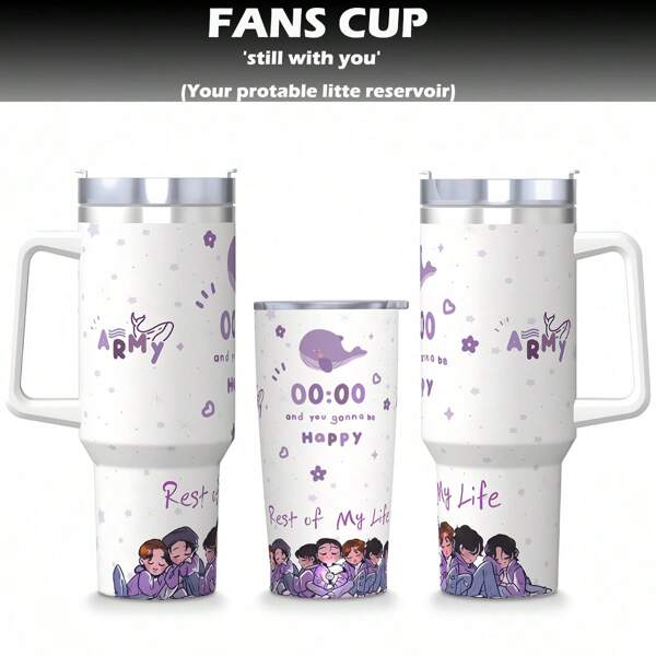 Botella de agua de acero inoxidable aislada de 40oz/20oz con asa y pajita - Diseño de 'ballena' estilo coreano Ins para exteriores, viajes, escuela | Regalo perfecto para fans de Kpop, regalo del Día de San Valentín