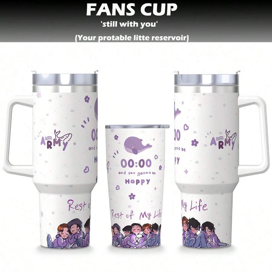 40oz/20oz Isolierte Edelstahl Wasserflasche mit Griff & Strohhalm - Koreanischer "Wal" Design Vakuumflasche für Outdoor, Reisen, Schule | Perfektes Geschenk für Kpop Fans, Valentinstag Präsent