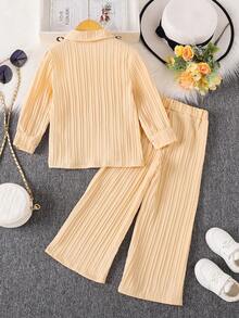 Korean Style New Girls Autumn Outfits Children's Suits Casual Comfortable Long-Sleeved Striped Shirts Two Pieces Set Girls Holiday Clothes
