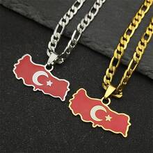 قلادة علم خريطة تركيا للرجال من الفولاذ المقاوم للصدأ باللون الذهبي والفضي، مجوهرات هيب هوب هدية لبلد تركيا - نجمة - مشاهدة 6