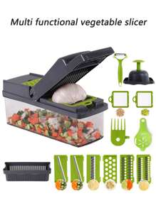 1套多功能蔬菜切菜器，解放双手做沙拉工具，切片、切丁、切丝用具，厨房小工具 - 灰綠色 - 查看 2