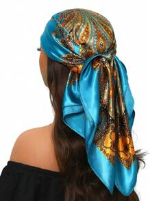 1pc 35.4 Inch Square Scarf, Fashion Printed 90cm Scarf Shawl Neckerchief Luxury Silk Feeling For Women, All Season