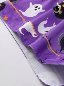 2 件女式加大码亡灵节/万圣节印花睡衣套装，短袖衬衫，有领和纽扣，柔软上衣和松紧腰短裤，时尚日常/家居服，节日睡衣派对装