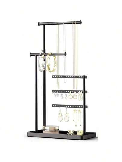 Adjustable 17.5" Jewelry Holder Organizer Stand, Sturdy Metal Hanger For Necklaces, Earrings, Bracelets, Rings – Black Jewelry Display & Storage