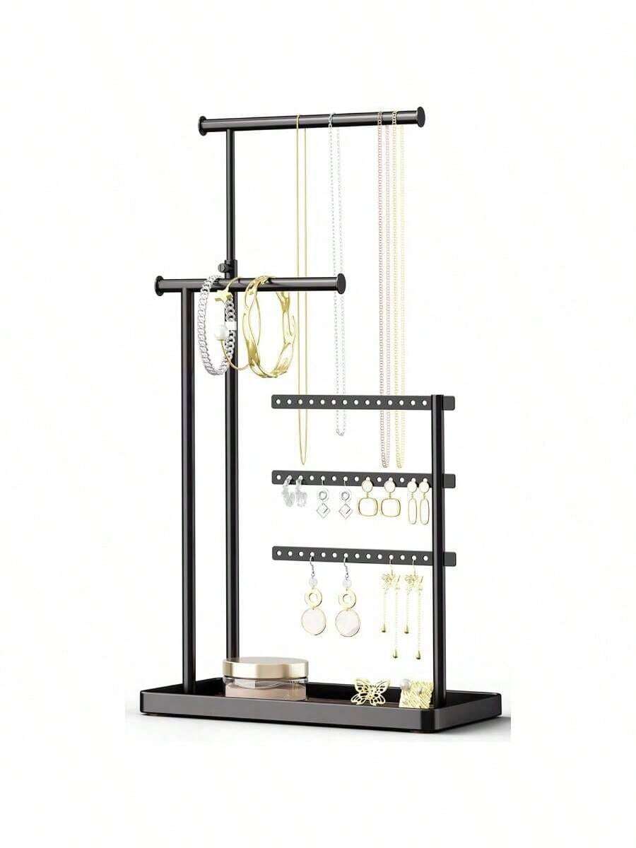 Adjustable 17.5" Jewelry Holder Organizer Stand, Sturdy Metal Hanger For Necklaces, Earrings, Bracelets, Rings – Black Jewelry Display & Storage