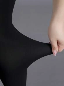 1 件女士保暖内衬紧身打底裤，性感时尚，秋冬季薄款保暖短款紧身裤 - 黑色 - 查看 8