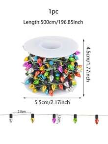 1pc 1/5M Miniature Plastic Light Bulb String Lights For Christmas Tree & Model Scenes - Mixed Color Glittery DIY Craft Decor, Decorative Plastic Fake String Lights Ribbon, Christmas Party String Beading Accessories, Miniature Scene Decorations, Christmas Decor