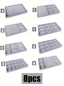 6-In-1 Velvet Jewelry Display Tray, Large Capacity Jewelry Organizer, Separate Compartment Design, Minimalist Multi-Slot Jewelry Stand, Jewelry Tray, Stackable Drawer Tray, Suitable For Earrings, Necklaces, Bracelets, Anklets, Rings, Hair Clips, Headbands Valentine Day Sun Travel Cool Back To School - Grey - View 22