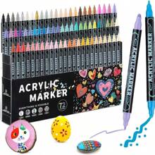 12/24/36/48 Colors Feutre Acrylique Dual Tip Acrylic Paint Pens Stationery Markers For Wood Canvas Stone Rock Painting Glass Ceramic Surfaces DIY Crafts Back To School