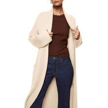 Womens Long Sleeve Maxi Cardigan Open Front Oversized Knitted Sweater Coat Casual Lapel Warm Overcoat With Pockets - 杏色 - 查看 2