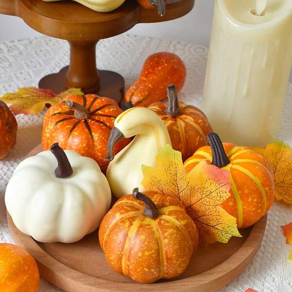20 pezzi Set di zucche artificiali in schiuma, include zucche finte, decorazioni in schiuma per il raccolto, adatte per decorazioni autunnali, di Ognissanti e del Ringraziamento