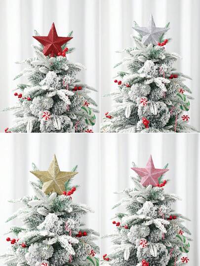 1 件圣诞树闪光星形装饰，塑料圣诞树顶部闪光星形设计金色、红色、粉色和银色圣诞树顶饰，非常适合圣诞树装饰、家庭圣诞派对墙壁摄影背景装饰、圣诞树顶部装饰、圣诞派对家居装饰背景装饰圣诞树装饰、2026 新年派对装饰、新年礼物、圣诞礼物