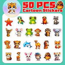 50 Huaiyuan Kawaii Big Eyed Animal Stickers - Waterproof, Reusable Decals With Whimsical Cartoon Designs For Laptops, Skateboards, Luggage, And Water Bottles - Bright Party Gifts And DIY Decorations, Fun Stickers
