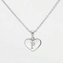 1pc Personalized Heart-Shaped White Shell Initial Necklace Stainless Steel Non Tarnish Women Letter Necklace