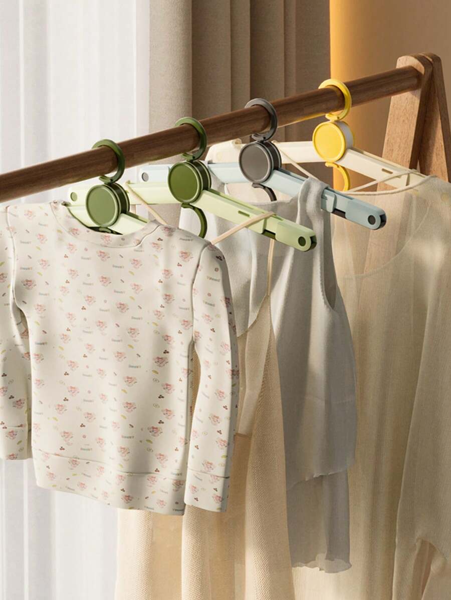 1pc Foldable Clothes Hanger, Portable Travel Drying Rack. Compact Retractable Clothes Hanger, Suitable For Hotel, Dorm And Business Travel. Can Be Stored In Wardrobe. - Multicolor - View 1