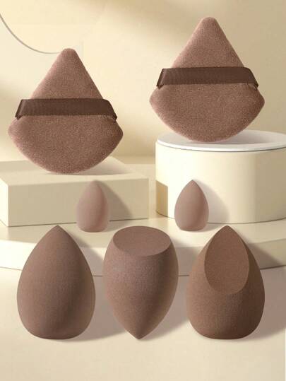 5pcs High Quality Makeup Sponges + 2pcs Makeup Powder Puffs Set, Ultra Soft Triangle Puff And Mineral Powder Puff, Suitable For Liquid Cream, Foundation, Concealer, Blush, Soft Makeup Blender, Beauty Makeup Tools, Multi-Color Latex-Free Wet & Dry Foundation Makeup Sponges, Suitable For All Skin Types