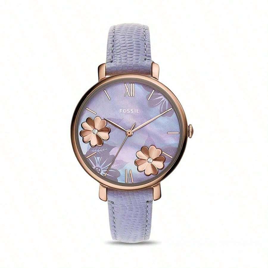Fossil Ladies' Quartz Leather Three-Hand Watch, Stainless Steel Case/Glass Mirror Leather Strap ES4813/ES4812/ES4814 - Purple - View 1