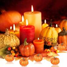 10 件橙色人造南瓜，丰收装饰泡沫南瓜套装，适合万圣节感恩节秋季装饰，逼真的人造南瓜，适合节日家居装饰 - 彩色 - 查看 2