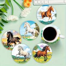 1 set/4 pièces/6 pièces de dessous de verre en boue de diatomées à motif cheval, dessous de verre à fleurs pour café, décorations multi-occasions pour maisons et restaurants, cadeaux de fête, décorations de table, décorations quotidiennes, décorations de fête à thème.