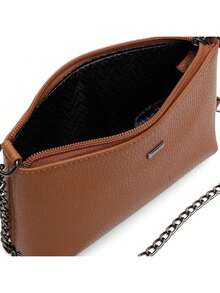 Vittal Clutch Annelise Women's Bag In Genuine Leather Black With Chain Strap - Lạc đà - Xem 6
