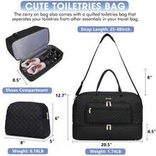 Large Women Travel Duffle Bag - Carry On Overnight Bag Weekend Travel Duffel Tote Bag Yoga Gym Bag With Wet Pocket Toiletry Weekender Overnight Bag For Travel Business Trips Sport , Personal Item Travel Bag With Shoes Compartment, Weekender Bag With Wet Pocket & USB Charging Port - 黑色 - 查看 2