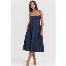 French Vintage Long Dresses With Halter - 藏蓝色 - 查看 10