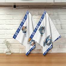 2/4/6/48pcs Soft Kitchen Towels/Hand Towels With Small White Flower & Gnome Prints, Multi-Purpose, Quick Drying Dish Cloths, Suitable For Kitchen, Celebrations, Weddings, Decorations