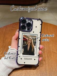 1pc Personalized Heart-Shaped Photo Wall Decor, Purple Shockproof Phone Case With Custom Portrait Collage Design, Signature Customization, High-Definition UV Printing, Suitable Compatible With Apple 11/12/13/14/15/16/Pro Max, Galaxy A13/A14/A15/A53/A55/A54/A55, S23/S23 Ultra/S24 Ultra/S24, Great For Gifts And Daily Use