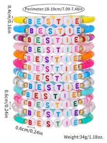 12pcs Colorful Letter Soft Clay Cute Girly Beaded Friendship Bracelet Set, Versatile, Random Colors, Suitable For Girls Daily Wear Or Gift To Best Friends - Multicolor - View 8