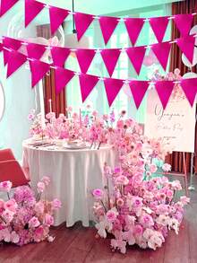 1 套/15 件热粉色派对装饰品，包括三角旗、紫红色闪亮卡片花环、单身派对、婚礼、新娘送礼会、周年纪念、火烈鸟生日派对装饰品 - 亮面玫紅 - 查看 3