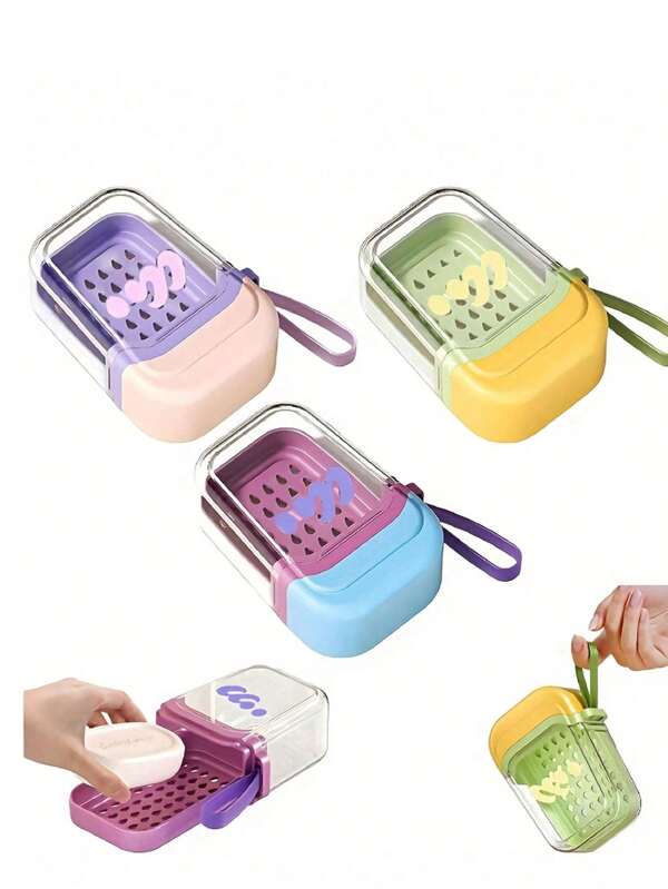1 علبة صابون محمولة للسفر مع طبقة تصريف قابلة للتنفس - صندوق تخزين مستحضرات التجميل المدمجة، بلاستيك، ألوان فاتحة (بنفسجي، وردي، أزرق، أصفر، أخضر، أبيض)، تخزين الحمام، منظم أزياء، مانع تسرب، تصميم صديق للسفر، طراز بسيط، تخزين صحي، ضروري لهواة اللياقة البدنية، ضروريات السفر العطلة