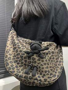女款時尚尼龍信使包，大容量純色斜挎包，固定肩帶，聚酯纖維內裡，加厚休閒托特包 - 棕色 - 查看 2