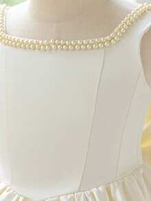 优雅缎面蝴蝶结后背花童礼服，适合生日派对、学校舞会等场合，不含头饰 - 香檳色 - 查看 6