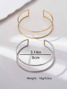 1pc Women's Minimalist Geometric Line Open Cuff Bracelet, Gold Color Jewelry For Daily Wear - Gold - View 7