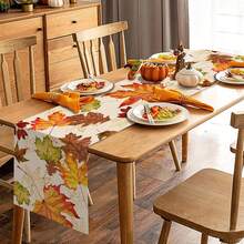 1/25pcs Autumn Maple Leaf Watercolor Table Runner, Seasonal Colorful Botanical Farmhouse Kitchen Home Decor, Thanksgiving Party Supplies, Holiday Gift, Room Decoration, Dining Table Decor - XYZQ37 - View 8