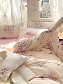 3 件套加厚涤纶清新印花可水洗床上用品套装,适合男孩和女孩宿舍,包括 1 个羽绒被套和 2 个枕套(无填充物) - 彩色 - 查看 9