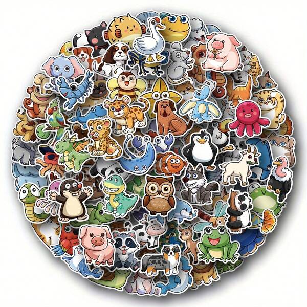 100pcs Cute Animal Stickers Cartoon Vinyl Waterproof Stickers For Laptop,WaterBottles,Skateboard,Computer,Phone,Guitar, Stickers For And Adult