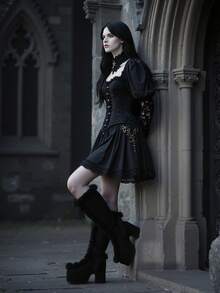 Knee High Boots For Womens Side Zipper Warm Faux Fur Platform Chunky Heel Punk Goth Walking Winter Snow Boots - 黑色 - 查看 4