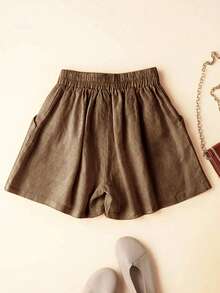 Women's Casual Linen Ruched Waist Pocket Shorts, Spring/Summer