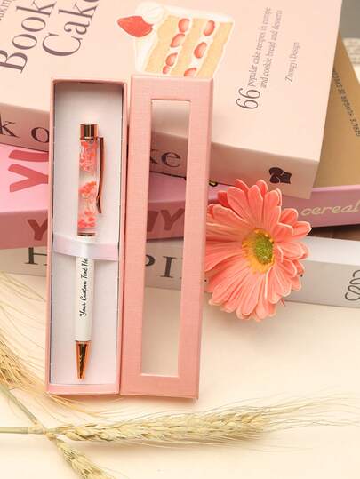 1 pieza Bolígrafo de metal con tinta negra y flor líquida rosa personalizada grabada, adecuado para grabar nombres, ideal para el Día de San Valentín, Halloween, Navidad, personalización corporativa, grabado de nombres de estudiantes, pequeños regalos festivos, para útiles escolares, vuelta al cole