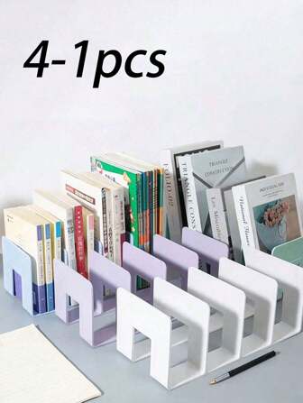 1/4pcs 4-Grid Large Capacity Acrylic Bookshelf, Multi-Functional Bookends, Book Stand, Desk Organizer Rack, Portable Bookcase, Shock-Proof Book Holder, Book Divider, Stationery Organizer, Independent Compartments, Wide Opening Design, Suitable For Bedroom, Living Room, School, Dorm, Office Desk, Stationery, Documents, Kitchen, Bathroom