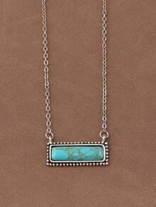 SUPBORA 6pcs/Set Vintage Western Cowboy Style Turquoise Charm Pendant Chain Necklace, Suitable For Women's Daily Wear, 20 Inches Long - Antique Silver - View 3