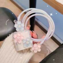 Minimalist Floral Charging Protector Case, Suitable For Apple 14/13/16/15 Series Fast Charging Adapter, 20W Charger Protector Case, Ideal Gift - Wavy Blue Flowers - View 2